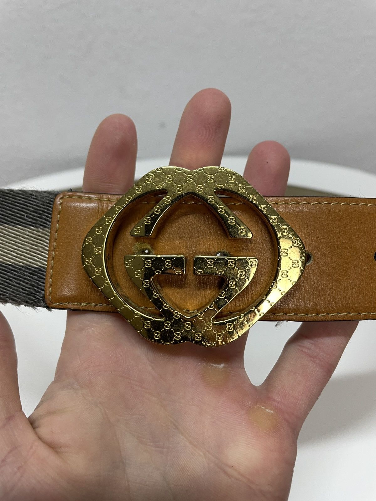 Gucci Gucci Vintage Monogram Gold Logo Bukle Leather x Canvas Mix Size 34 - 3 Thumbnail