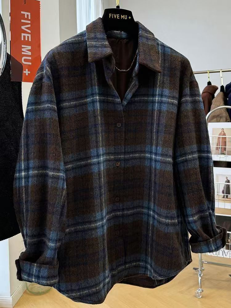 Vintage Brown-and-blue checkered wool shirt Size US L / EU 52-54 / 3 - 1 Thumbnail