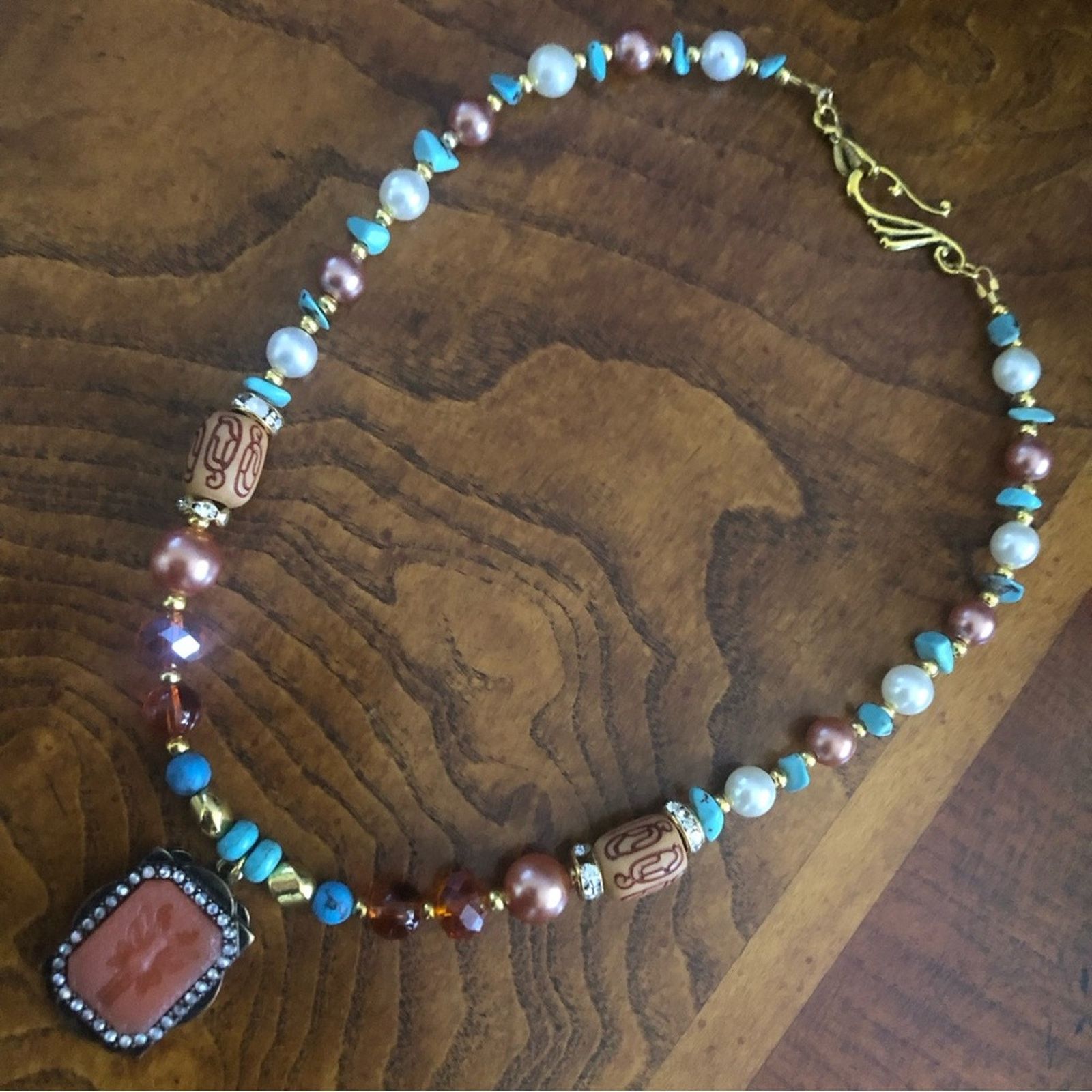 Handmade Handcrafted repurpose carved carnelian cameo necklace Size ONE SIZE - 7 Thumbnail