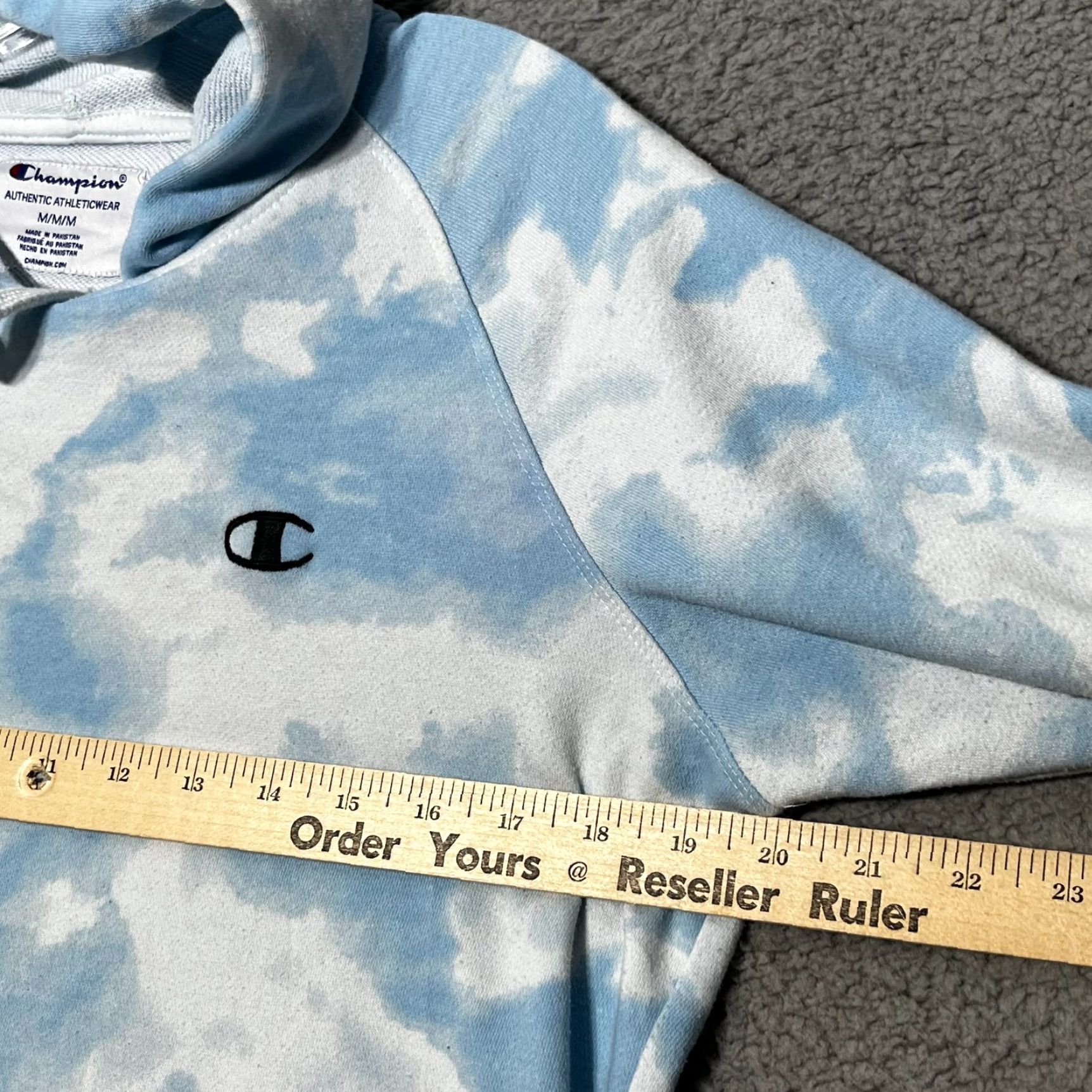 VINTAGE Champion Life Hoodie Women M Blue White Pullover Hooded
