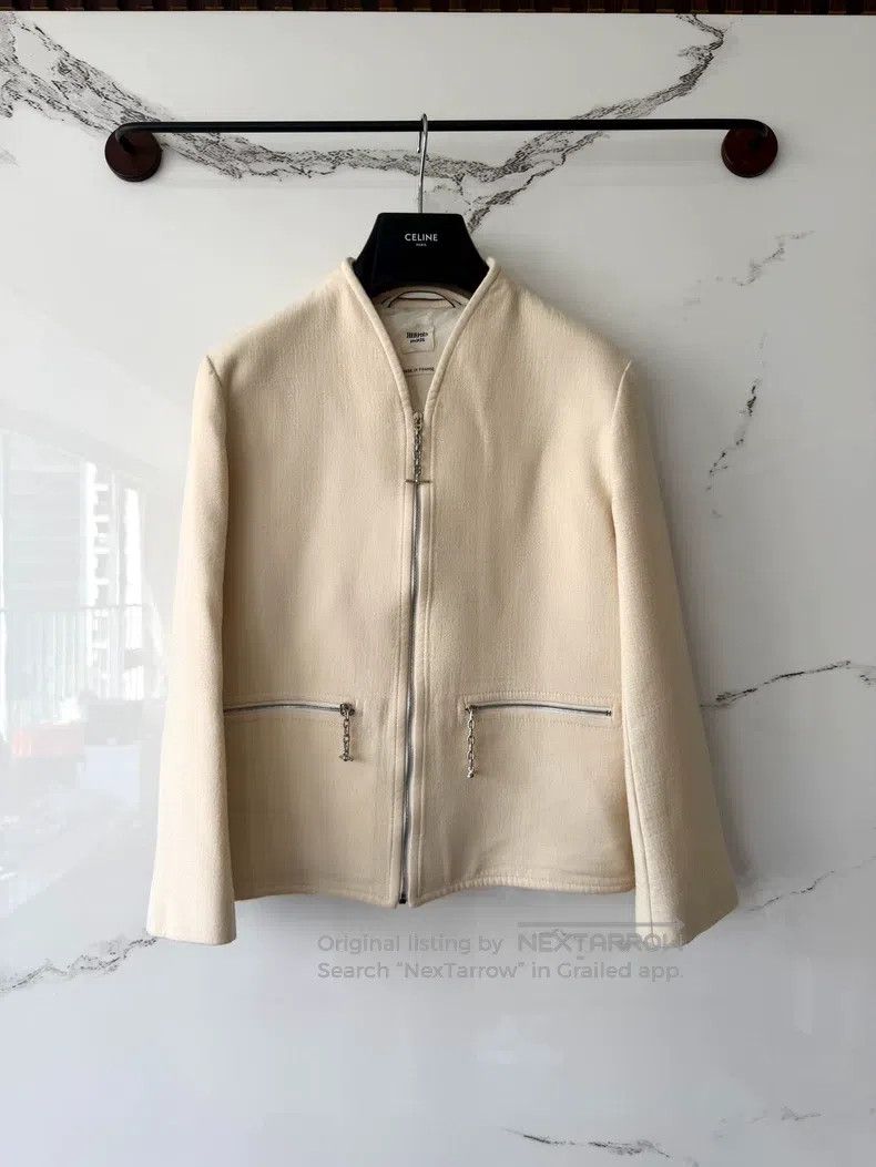 Hermes Hermes White Pig Nose Cashmere V-Neck Silver Button Jacket Size XXS / US 00 / IT 34 - 1 Thumbnail