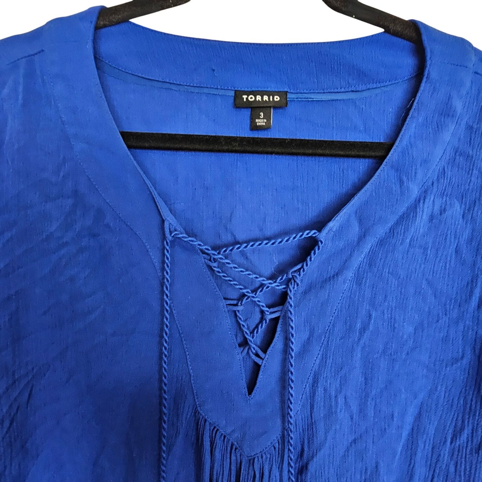 Torrid Torrid Women Cobalt Blue Lace Up Top Plus Size 3X Drapey Size 3XL / US 20-22 - 2 Thumbnail