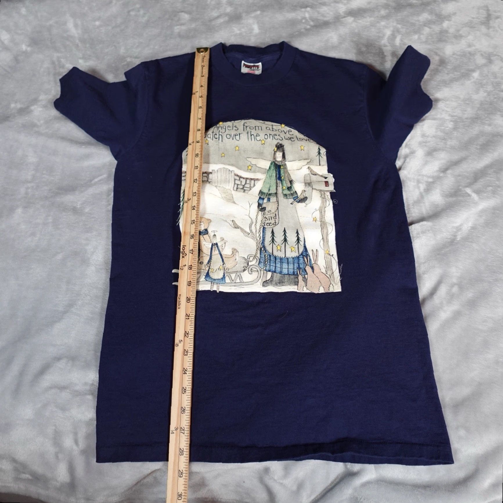 Vintage VINTAGE Angels From Above Doodle Art Cotton T-Shirt Men Medium Slim Fit 90s Blue Graphic Print Size US M / EU 48-50 / 2 - 7 Thumbnail