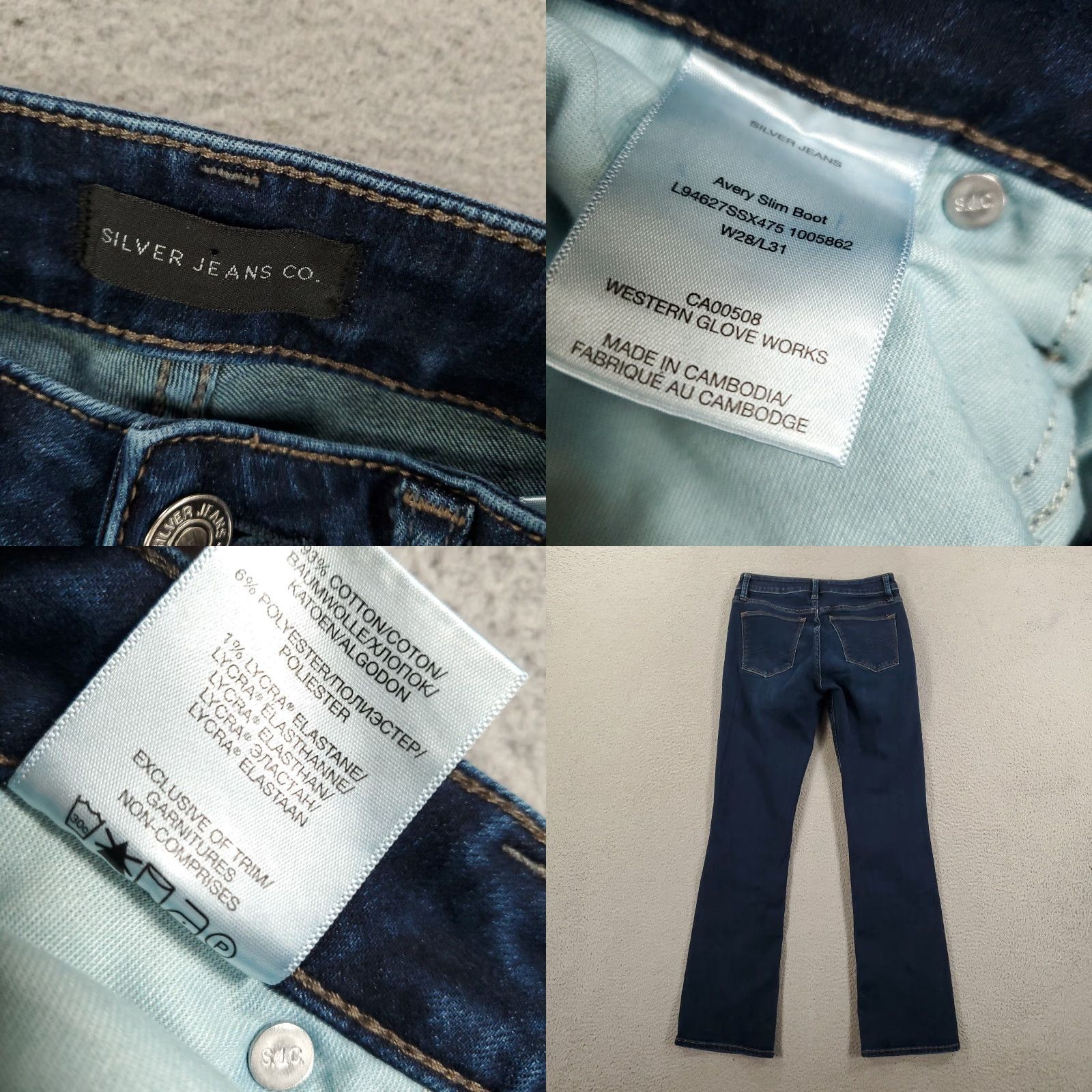 Silver Jeans Co. Silver Jeans Slim Bootcut Jeans Womens 28x31 Dark Wash Blue Denim Stretch 5-Pocket Logo Size 28" / US 6 / IT 42 - 8 Thumbnail