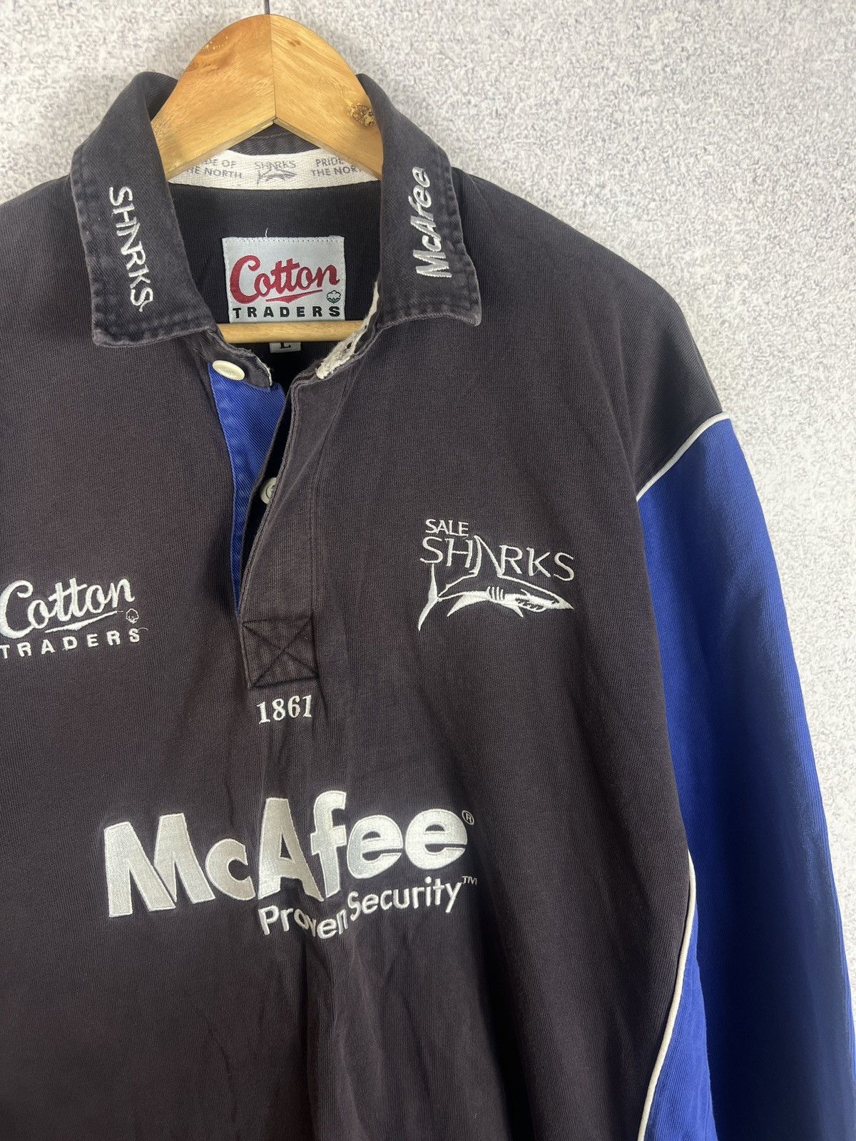 Cotton Traders Rare! Vintage Sale Sharks Rugby Jersey Longsleeve Shirt Size US L / EU 52-54 / 3 - 2 Thumbnail