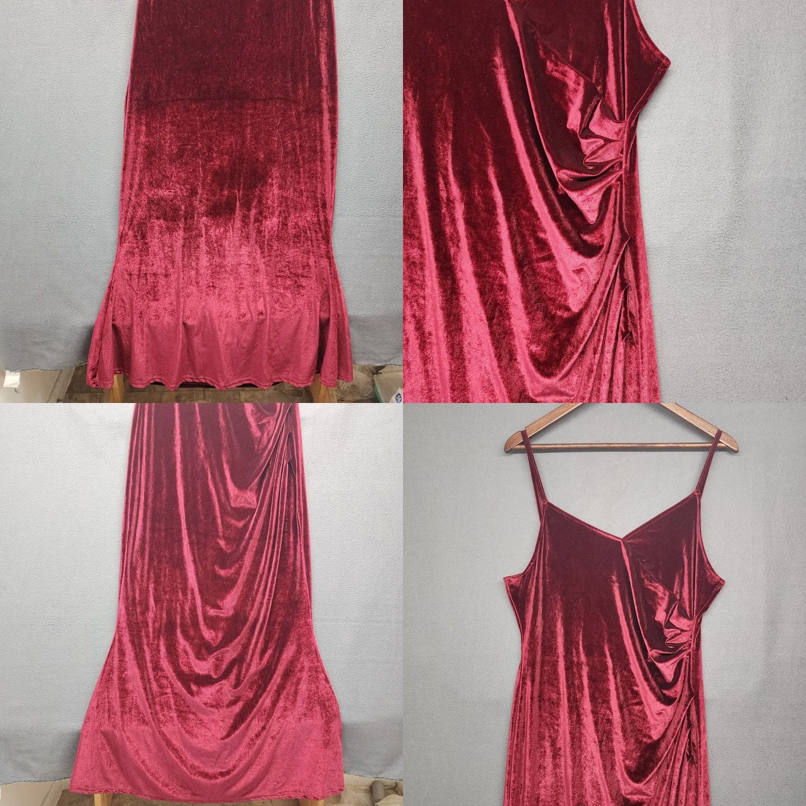 Velvet Womens Burgundy Velour Maxi Dress 3XL Spaghetti Strap Sleeveless Pullover Unbranded Women Long Velvet Dress Size XXL / US 16-18 / IT 52-54 - 8 Thumbnail