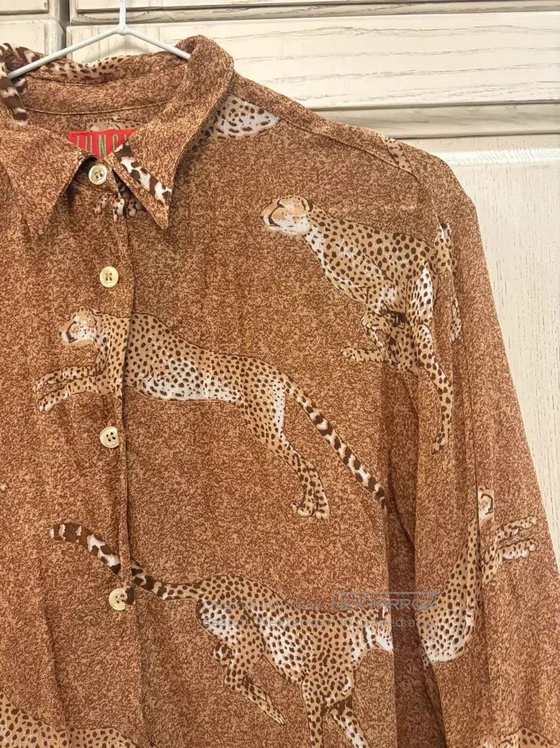 Kenzo Kenzo 80s Vintage Brown Yellow Leopard Shirt Coat Size M / US 6-8 / IT 42-44 - 3 Thumbnail
