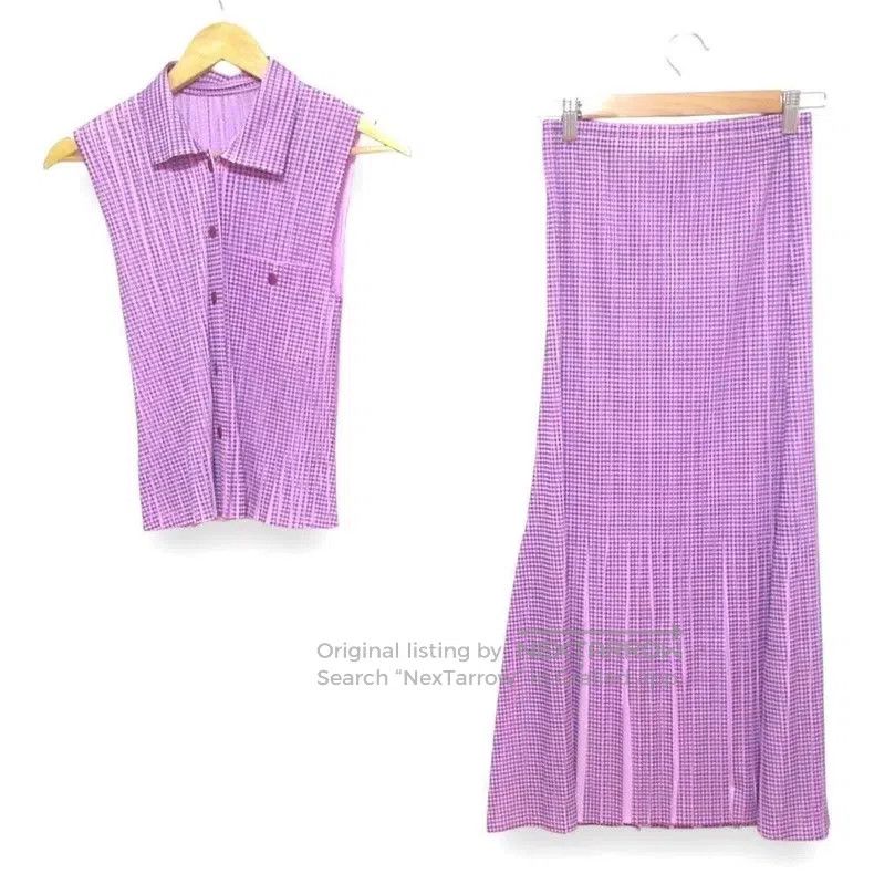 Issey Miyake Issey Miyake Pink-Purple Plaid Two-Piece Set Size XL / US 12-14 / IT 48-50 - 1 Thumbnail