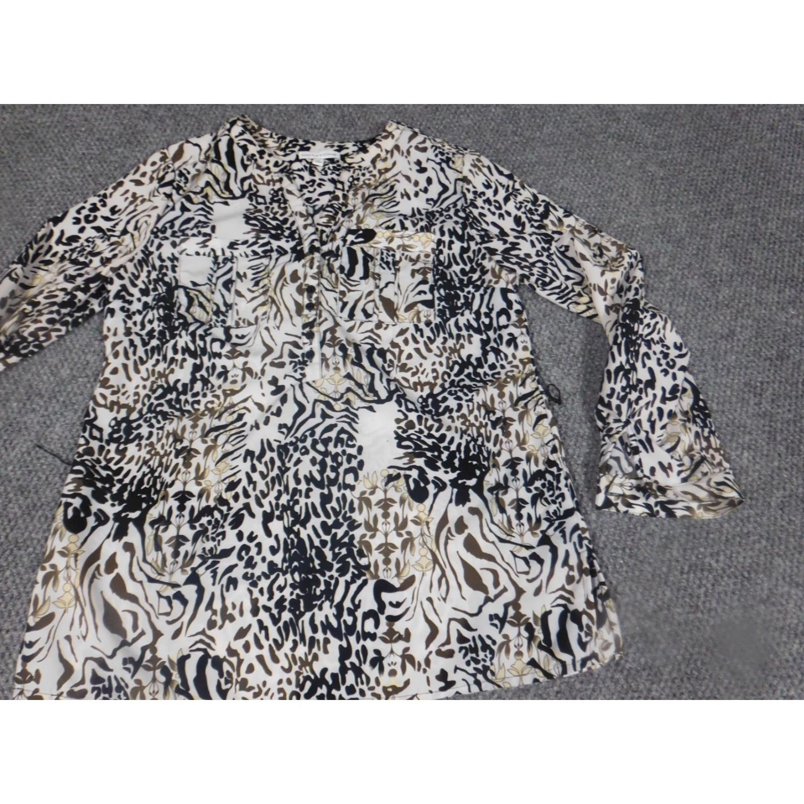 Vintage Notations Blouse Women Small Brown Crew Neck Long Sleeve Pullover Button Casual Polyester Down Knit/Stretch Size S / US 4 / IT 40 - 4 Thumbnail
