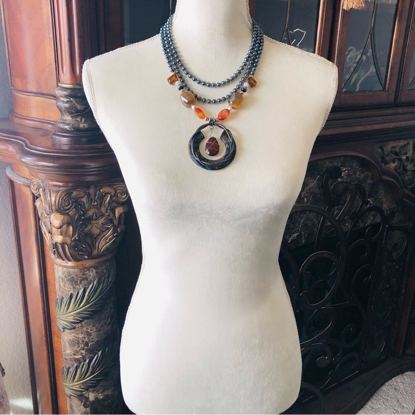Handmade Handcrafted repurpose medieval gem glass Pearl necklac Size ONE SIZE - 6 Thumbnail
