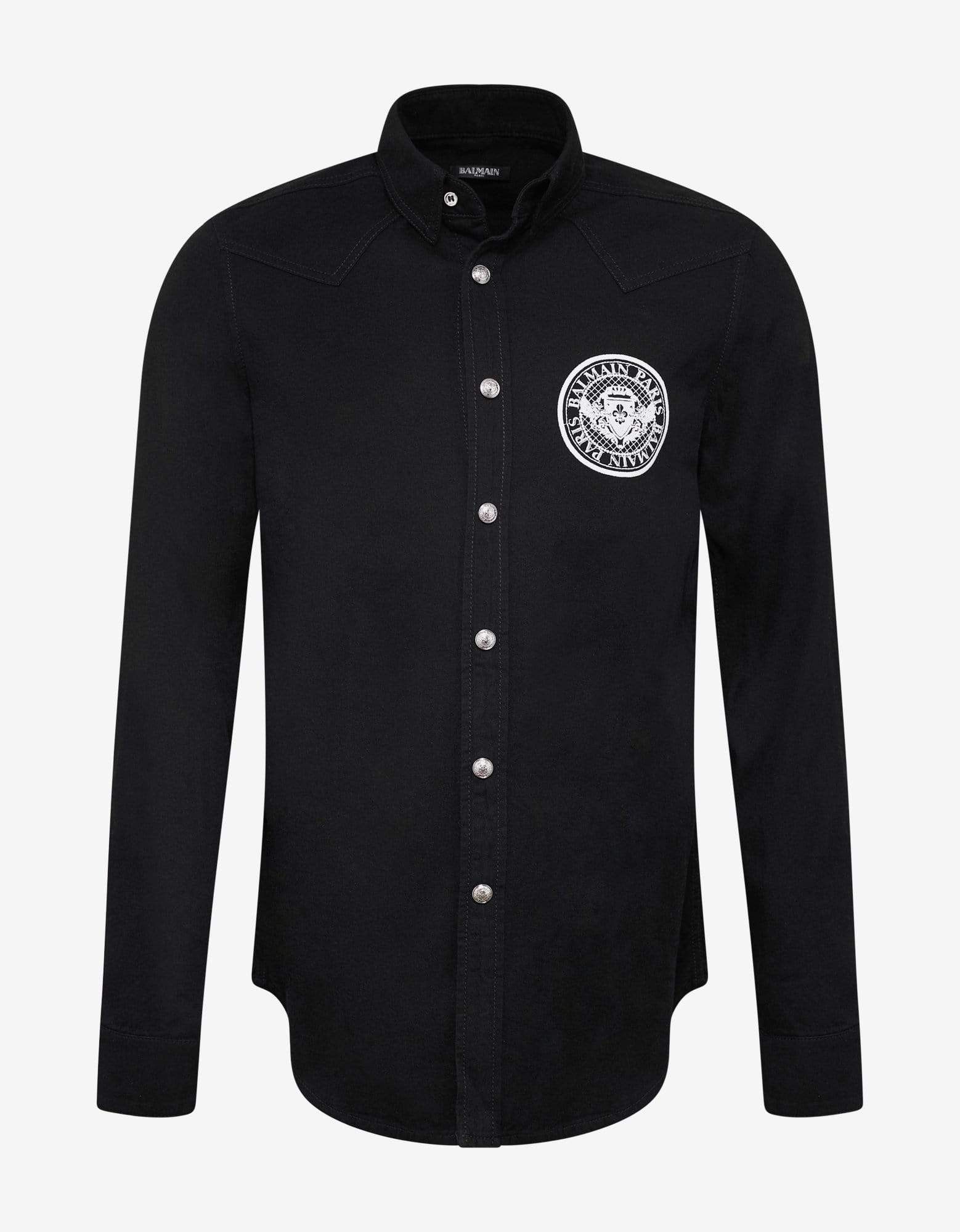 Balmain Balmain Black Logo Medallion Denim Shirt Size US M / EU 48-50 / 2 - 1 Thumbnail