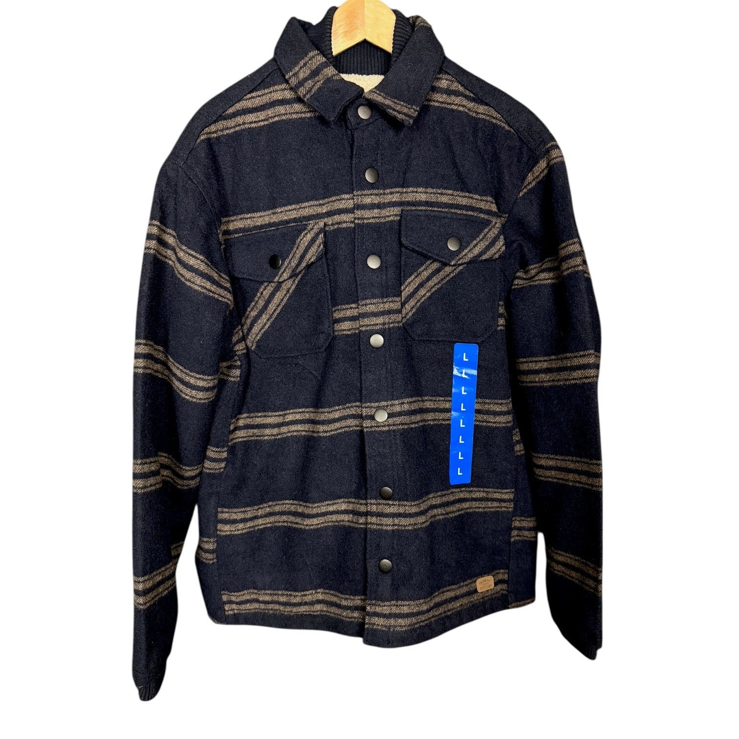 JACHS NY Jachs NY Navy Striped Flannel Shacket Faux Fur Lined NWT - L Size US L / EU 52-54 / 3 - 1 Thumbnail