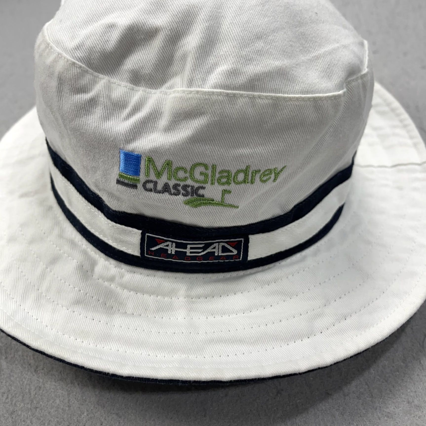 Vintage Ahead Sea Island Golf Bucket Hat Cap Adult M/L White Navy Blue, Cotton, Casual, Men, 1 Size? Size ONE SIZE - 5 Thumbnail