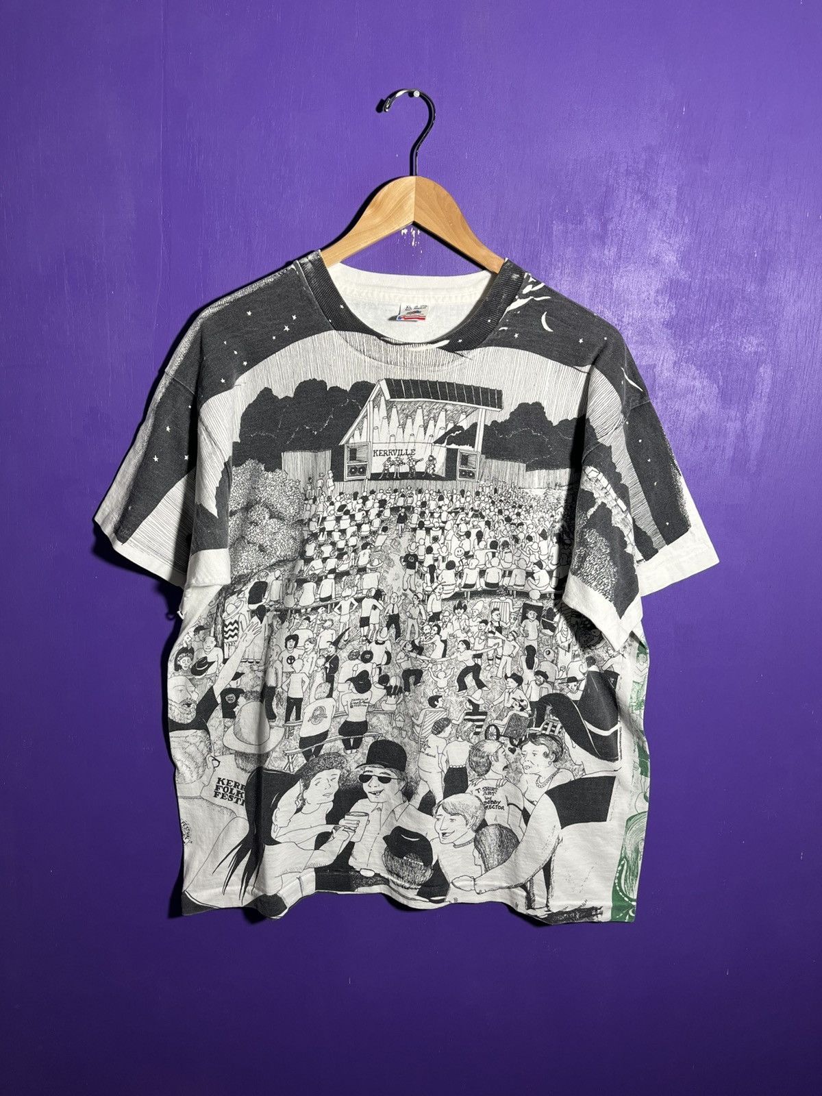 Vintage Vintage 90s Kerville folk festival art AOP t-shirt Size US XL / EU 56 / 4 - 1 Thumbnail
