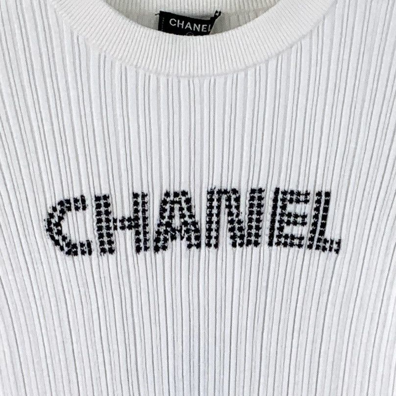 Chanel Chanel White Cotton Short Sleeve Knit Sweatshirt Size S / US 4 / IT 40 - 4 Thumbnail