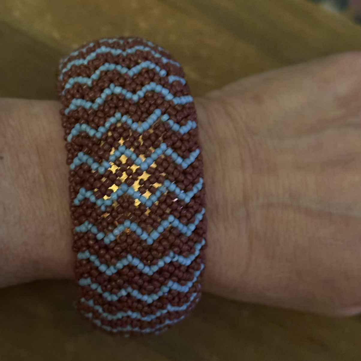 Other Chunky peyote stitch turquoise & brown beaded bangle bracele Size ONE SIZE - 2 Thumbnail