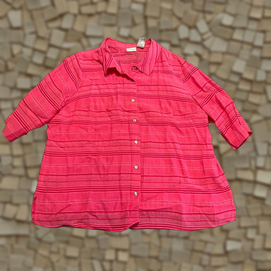 Vintage White Stag Shirt Plus Size 28W Pink Button Up 3/4 Sleeve Collared Casual Womens Size 4XL / US 24-26 - 1 Thumbnail