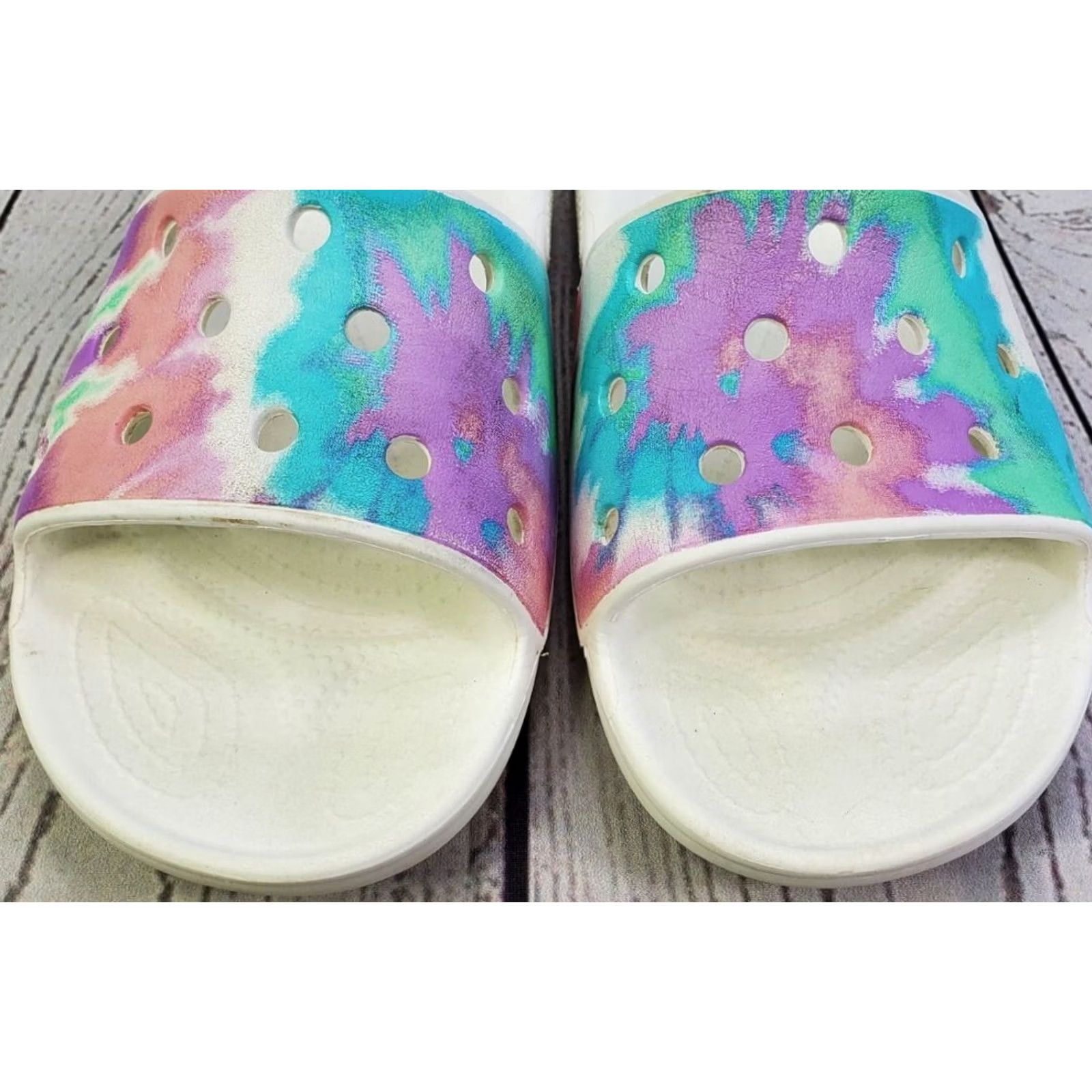 Crocs Crocs Classic Slip-On Slides Women 11 White Multicolor Comfortable Sandals Size US 11 / IT 41 - 2 Thumbnail