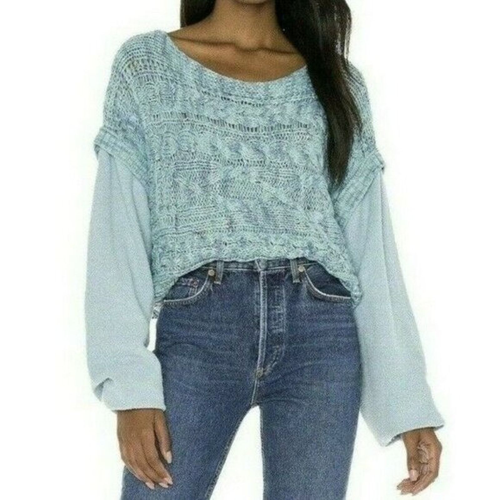 Free People Free People Sweater Siren Blue cable knit X-Small A001591 Size XS / US 0-2 / IT 36-38 - 5 Thumbnail