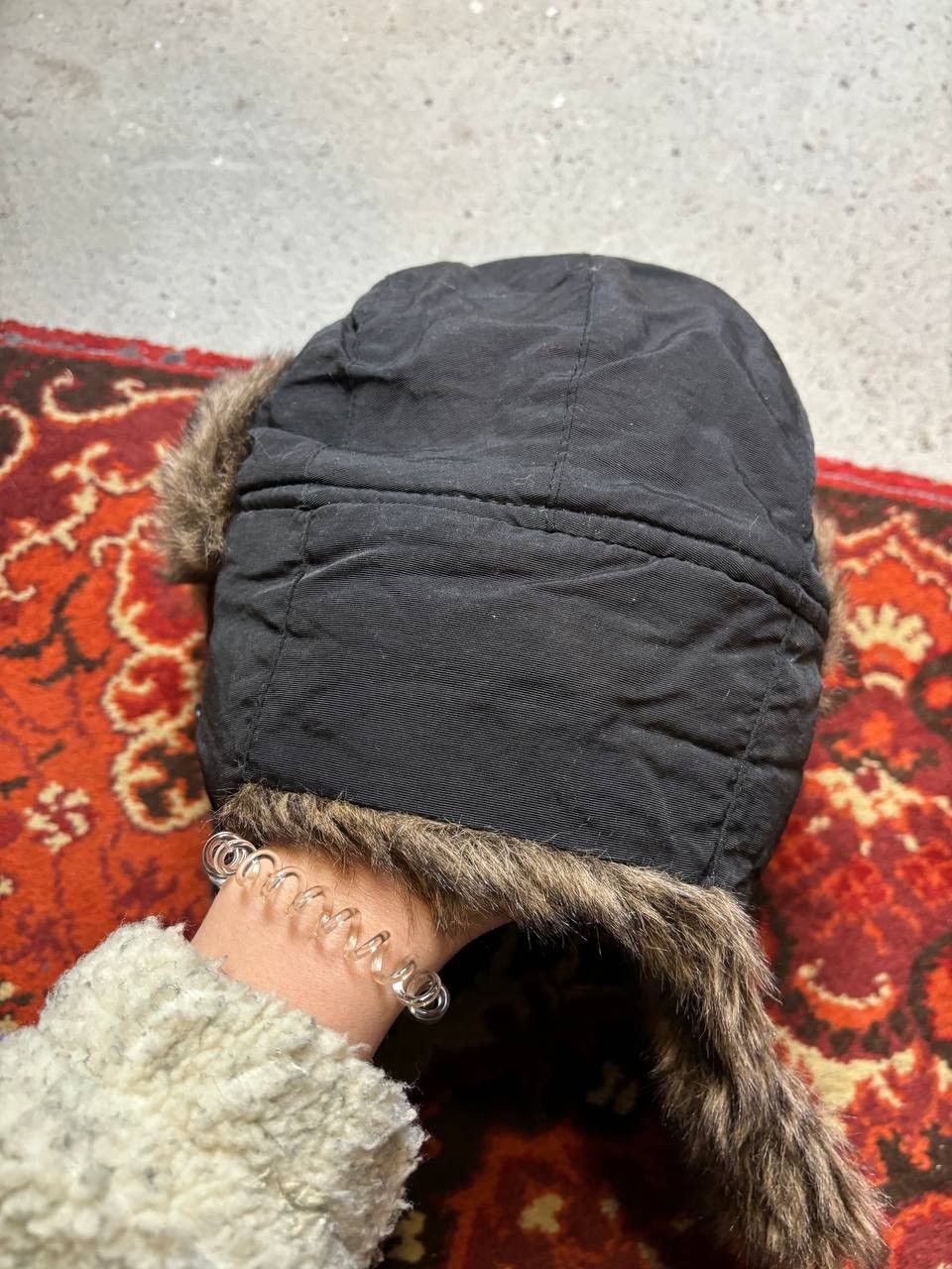 Hysteric Glamour × Vintage Vintage Y2K Japanese brand Ushanka nylon opium black fur Size ONE SIZE - 10 Thumbnail