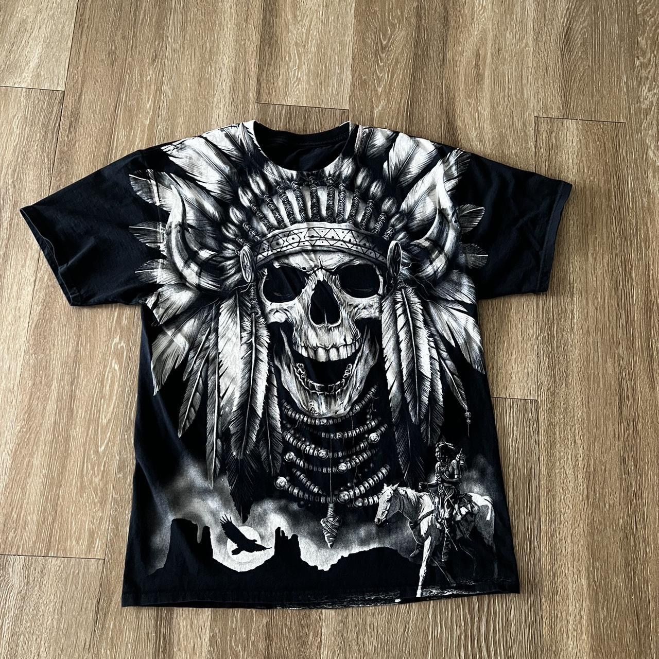 Vintage vintage y2k all over print native skull headdress t shirt Size US L / EU 52-54 / 3 - 1 Thumbnail