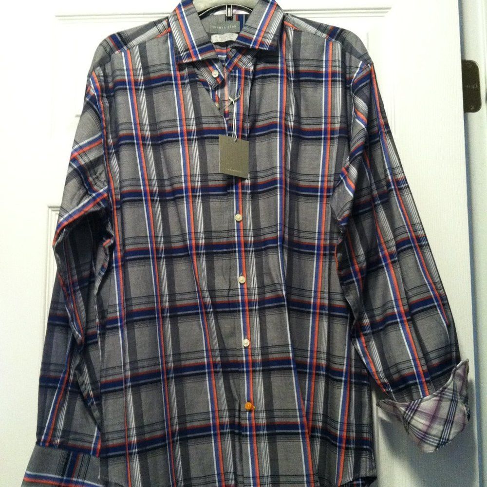 Thomas Dean THOMAS DEAN MENS NEW GRAY 100%COTTON CASUAL SHIRT SIZE: M Size US M / EU 48-50 / 2 - 3 Thumbnail
