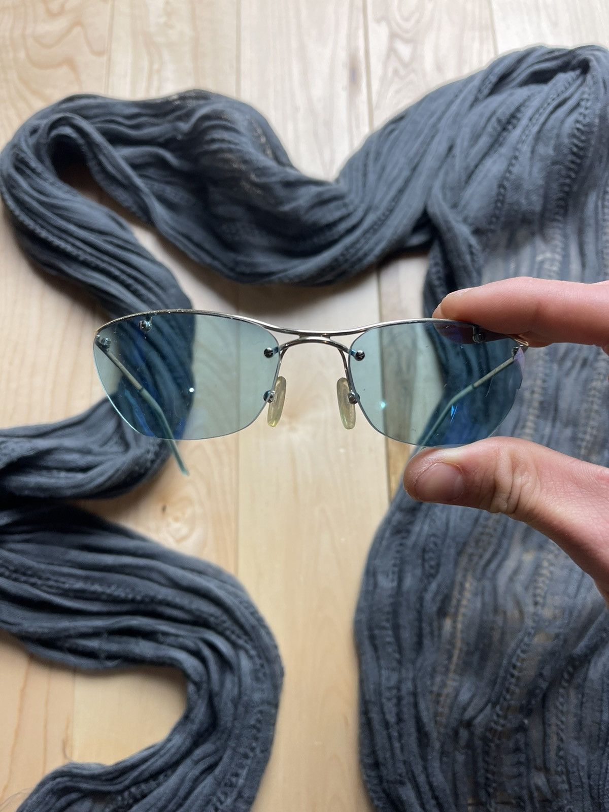 image of 2000S Dior Flash Blue Tinted Rimless Silver Sunglasses, Men's
