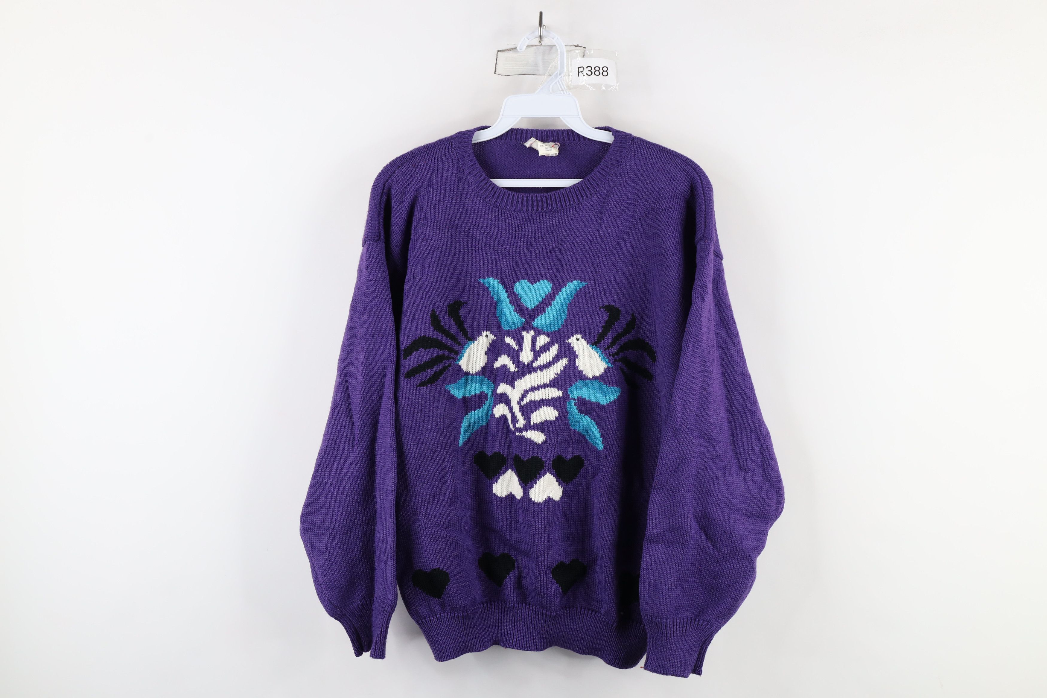 Vintage Vintage 90s Streetwear Kawaii Heart Dove Flower Knit Sweater Size L / US 10 / IT 46 - 1 Thumbnail
