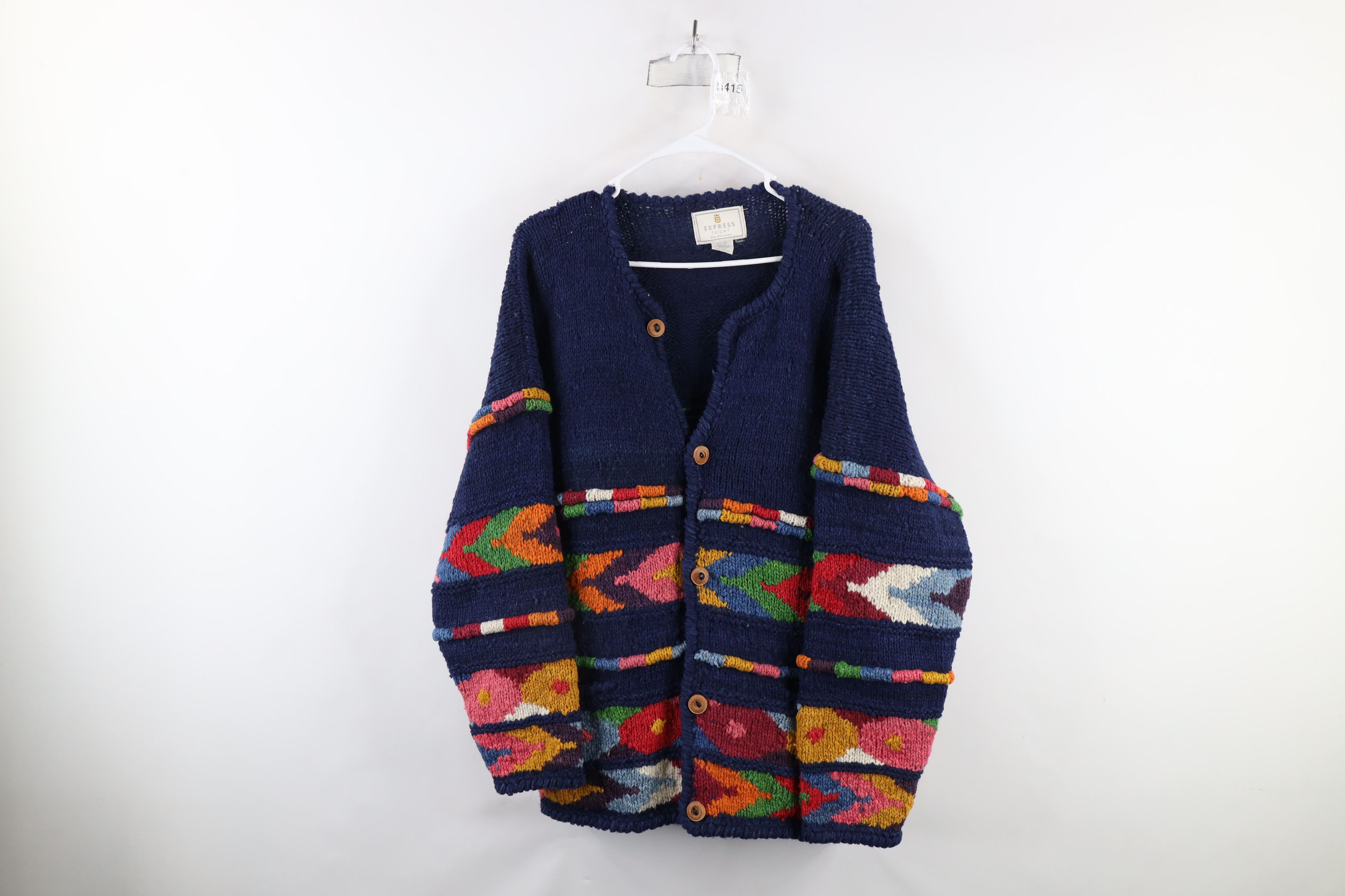 Vintage 90s Streetwear Hand Knit Rainbow Cardigan Sweater