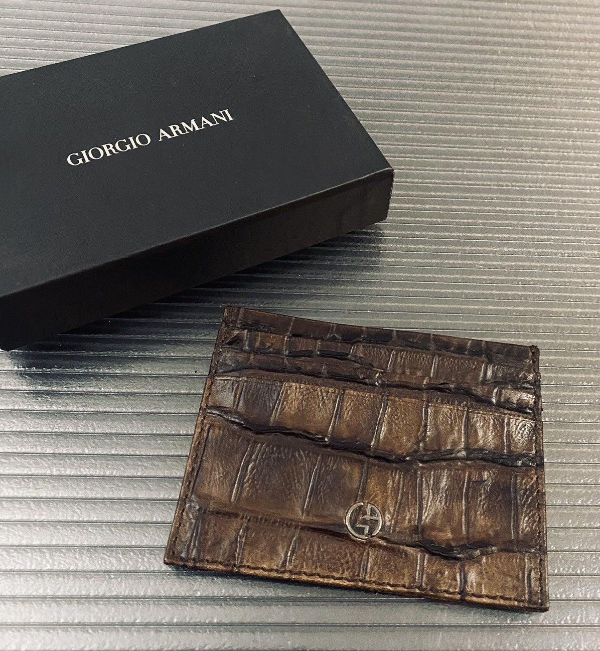 Giorgio Armani Giorgio Armani 🇮🇹 croc espresso leather 4 card wallet NEW Size ONE SIZE - 1 Thumbnail