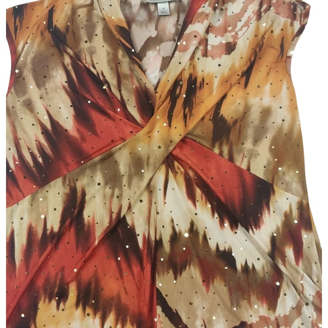 Other Dressbarn Embellished Blouse M Brown Red Criss Cross Abstrac Size M / US 6-8 / IT 42-44 - 9 Thumbnail