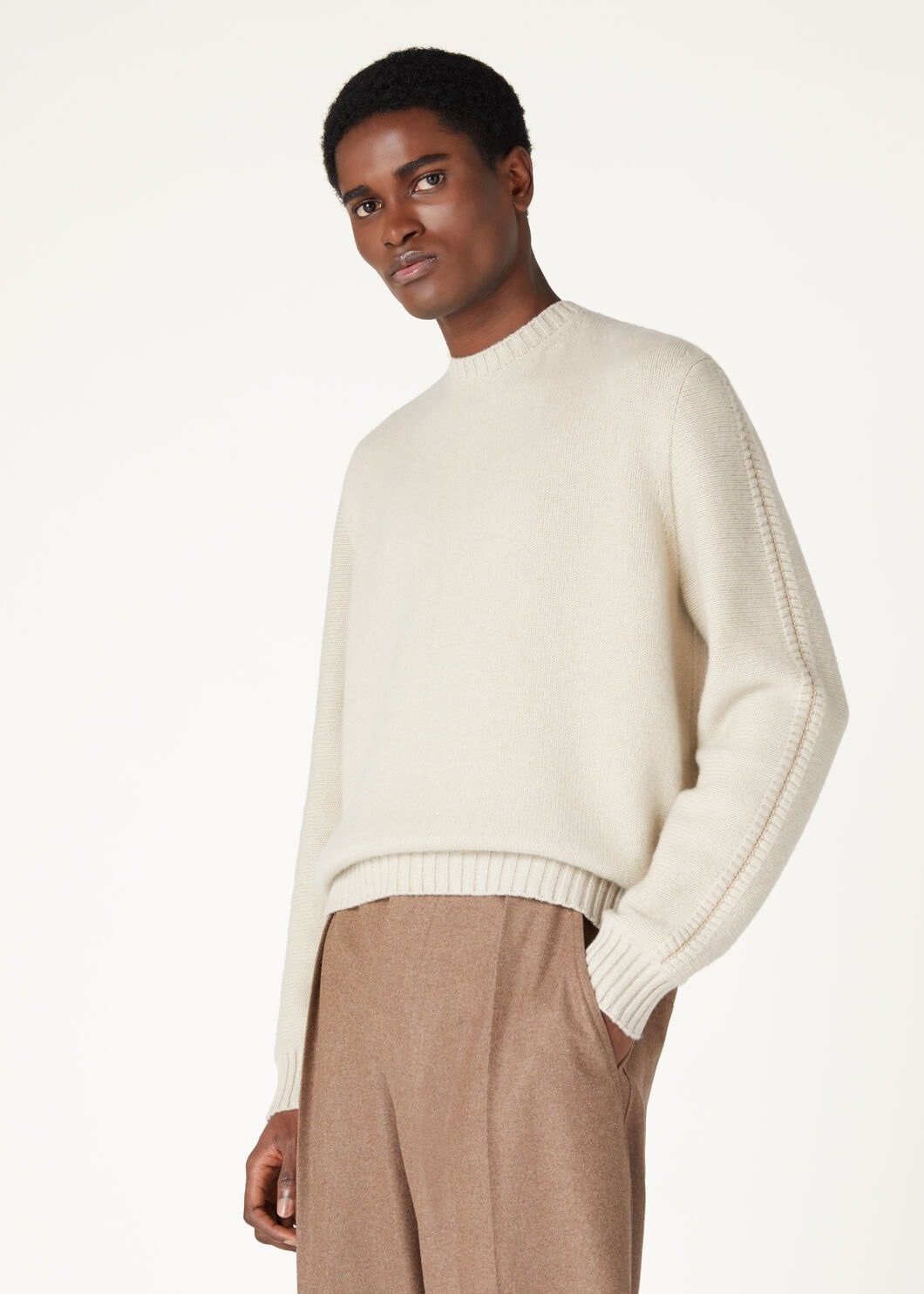 Loro Piana o1w1db10725 FAO5746 Cervatto Crewneck Sweater in Beige Size US L / EU 52-54 / 3 - 4 Thumbnail
