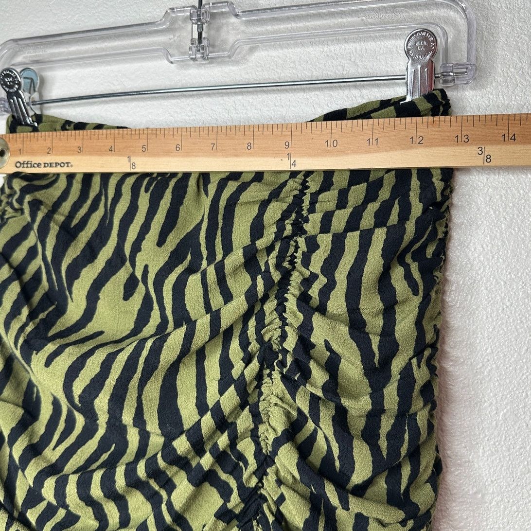 Zara ZARA Green Zebra Print Ruched Mini Skirt XS Ruffle Hem Zip Size 24" / US 00 / IT 34 - 13 Thumbnail
