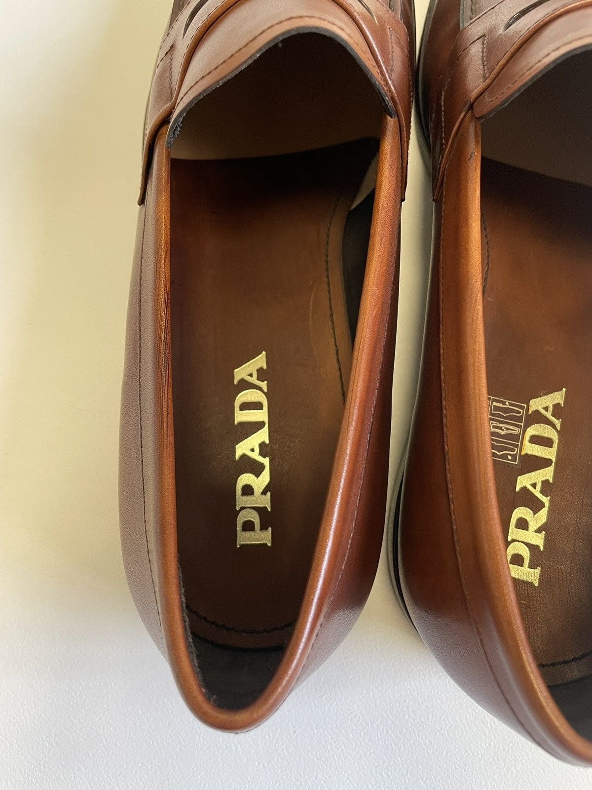 Prada Mid 2000s Brown Burnished Leather Loafers Size US 11.5 / EU 44-45 - 15 Thumbnail