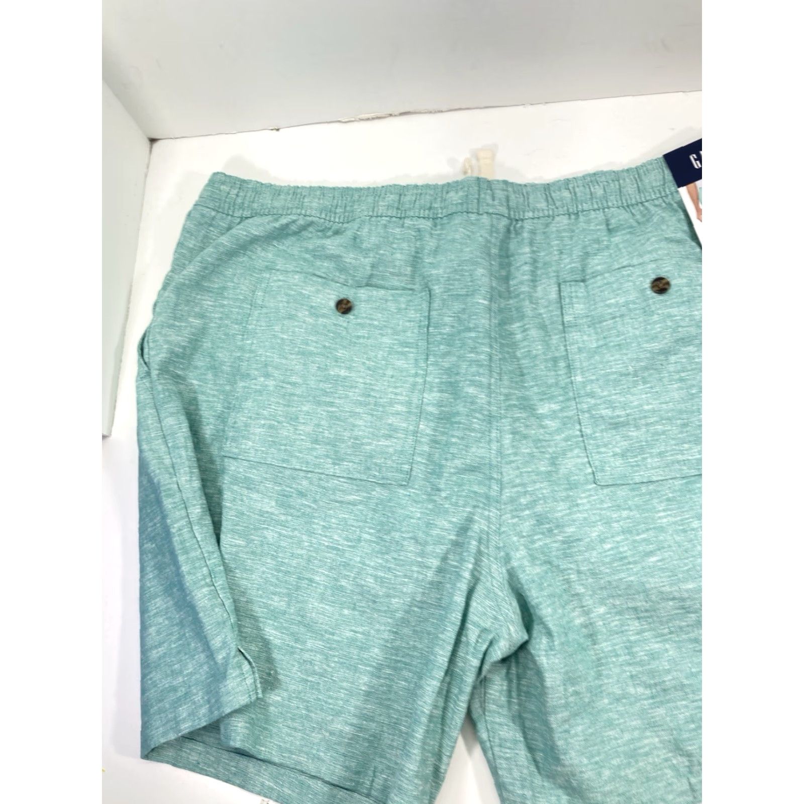 Gap Gap Shorts Men 2XL Green Linen Cotton Elastic Waist Drawstring Pockets Chino 42X10 Regular Pockets Size US 39 - 3 Thumbnail