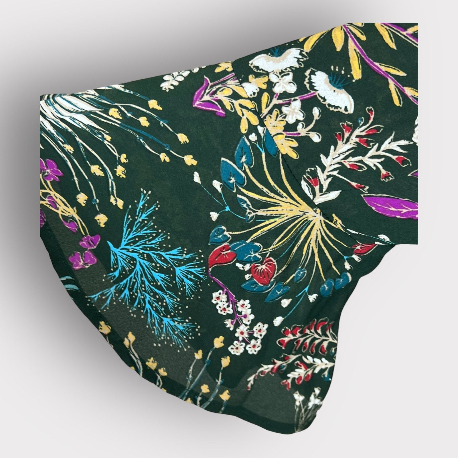 Nordstrom Monteau Green Floral Bell Sleeve Wrap Top | Large Size L / US 10 / IT 46 - 5 Thumbnail