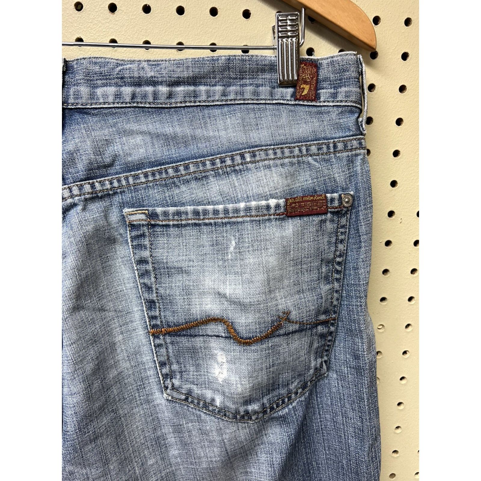 7 For All Mankind VINTAGE 7 For All Mankind Jeans 36x32 Relaxed Straight Blue Distressed Fade 5-Pocket Denim Pocket Jeans Mens Regular Modern 80s 90s Size US 36 / EU 52 - 4 Thumbnail