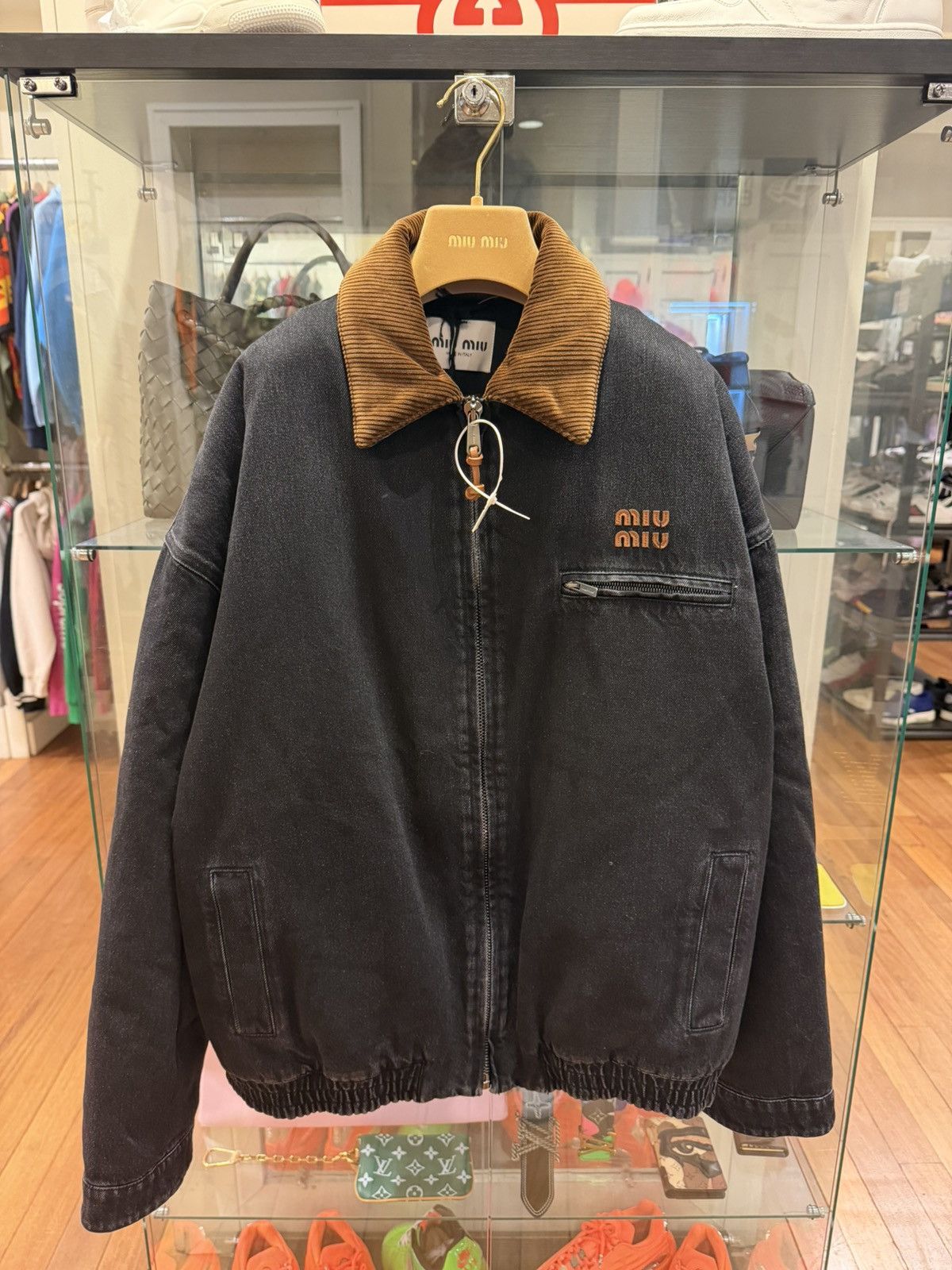 Miu Miu Miu Miu Padded Black Denim Work Jacket w/ Corduroy Collar Size US XL / EU 56 / 4 - 1 Thumbnail