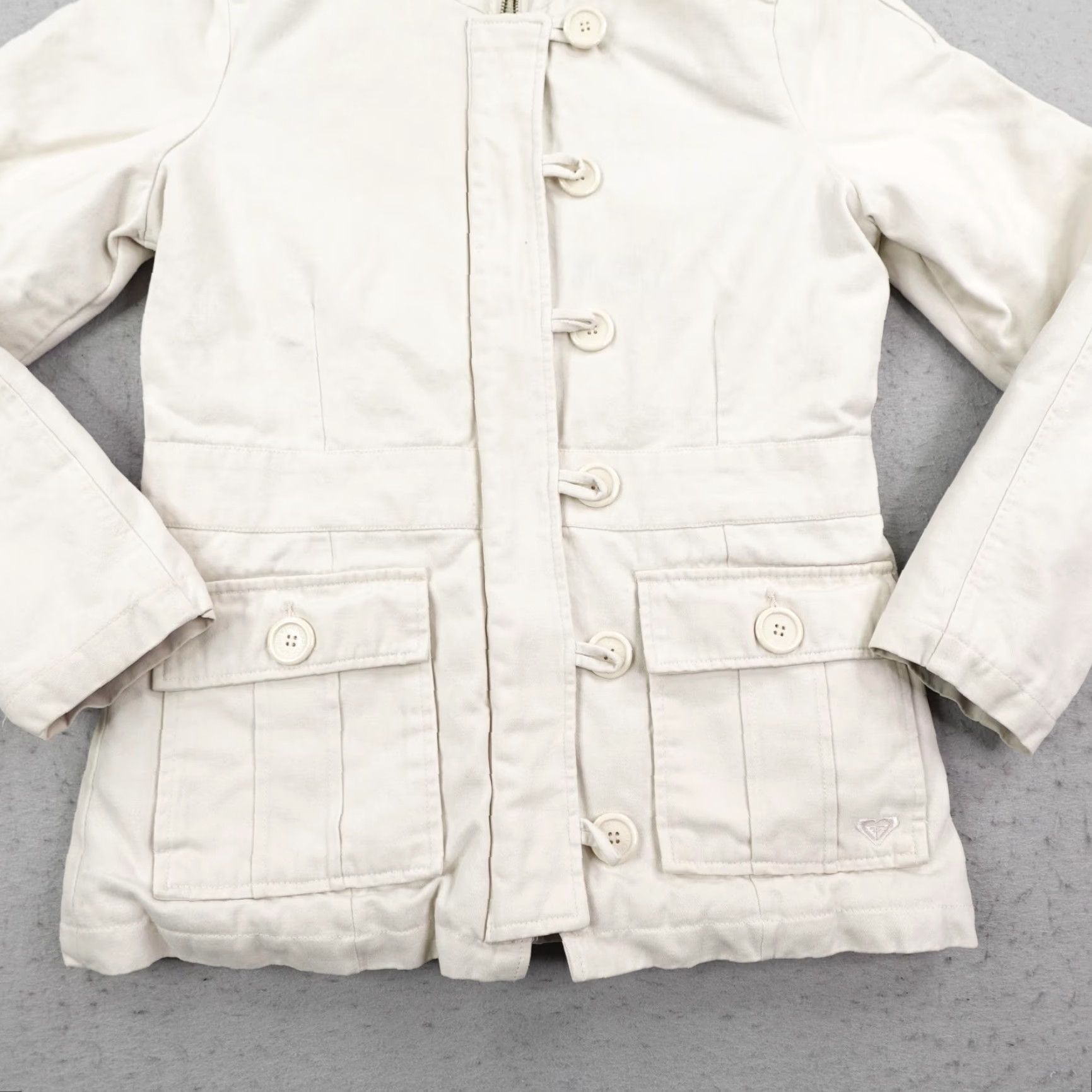 Vintage Roxy Jacket Womens L Beige Quilted Parka with Hood Fur Trim Mid-Length Winter Coat Size L / US 10 / IT 46 - 3 Thumbnail