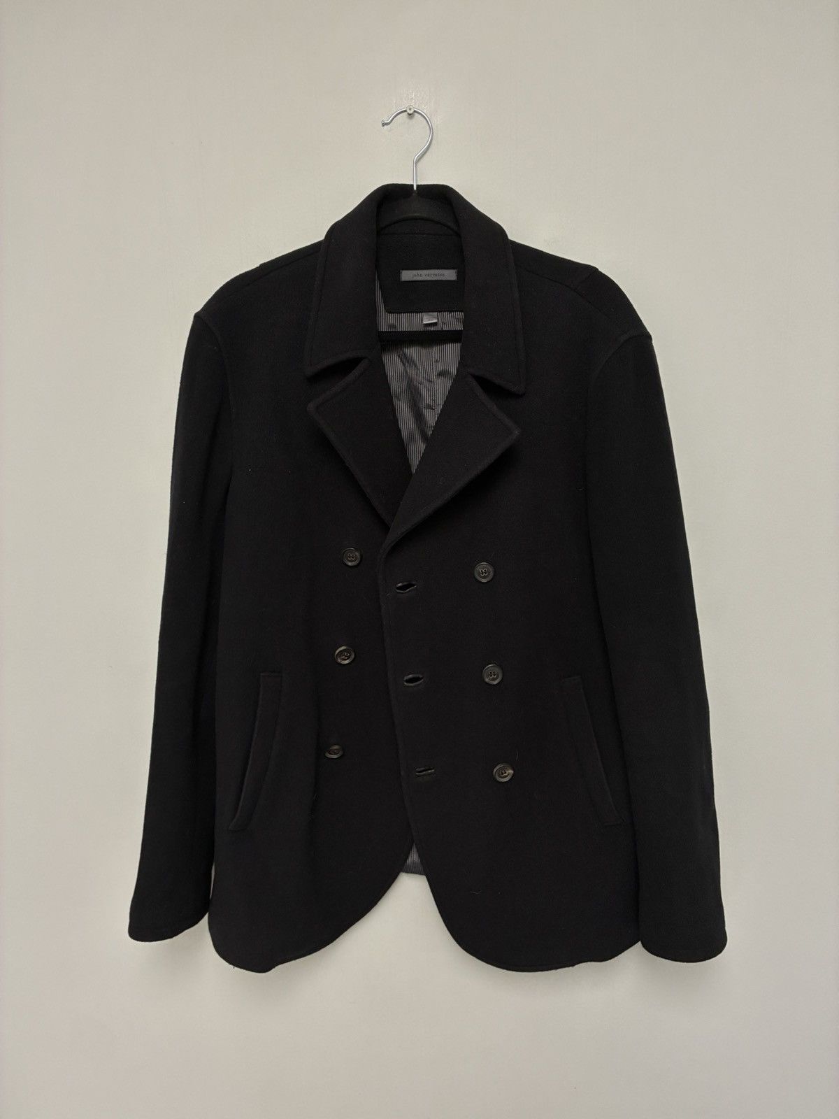 John Varvatos Black leather collar peacoat jacket EU 50 USA 40 Size US M / EU 48-50 / 2 - 5 Thumbnail