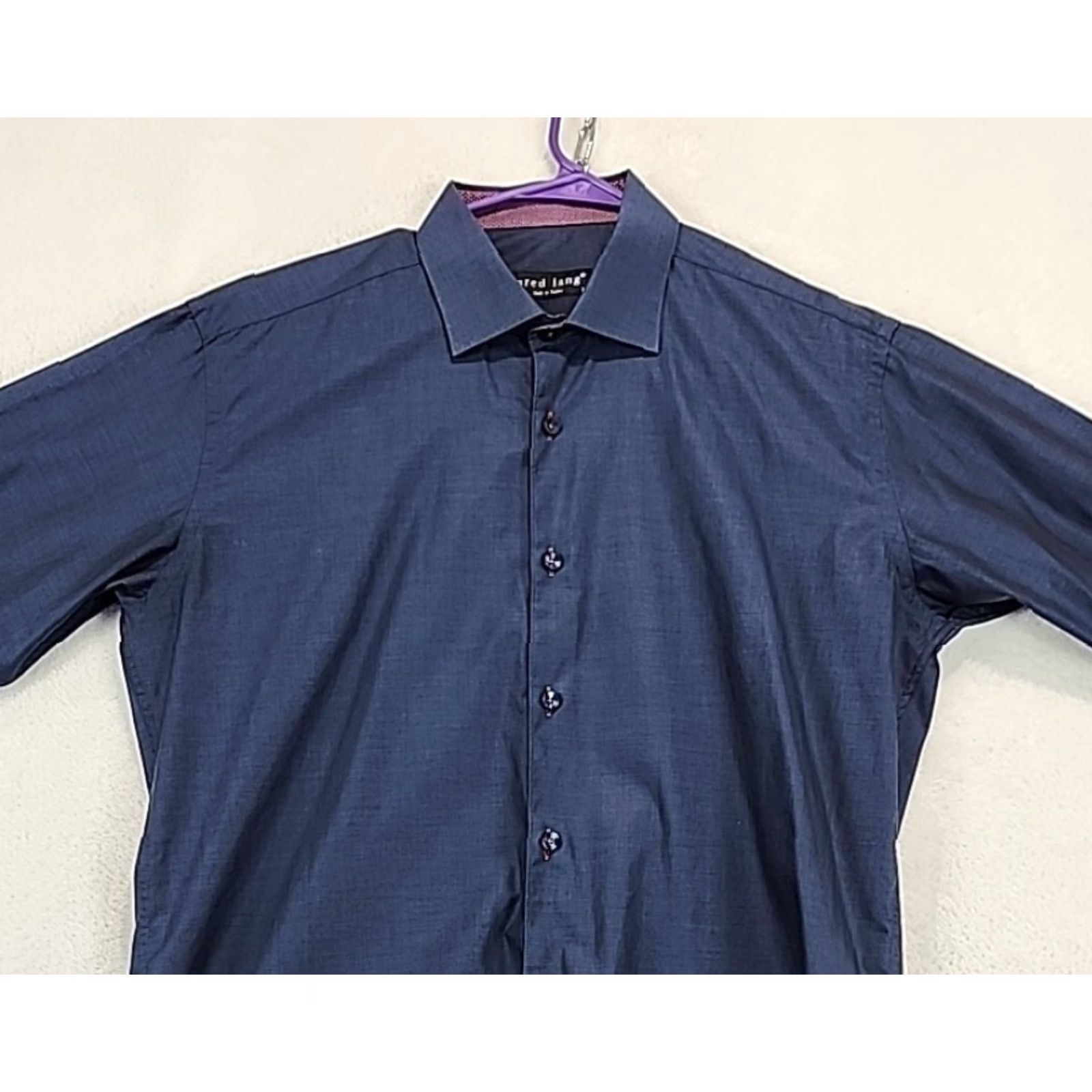 Jared Lang VINTAGE: No? (Note: Original title not vintage) Jared Lang Dress Shirt Navy Blue Button-Up Men L Cotton Solid Body/Workwear/Professional Size 42R - 2 Thumbnail