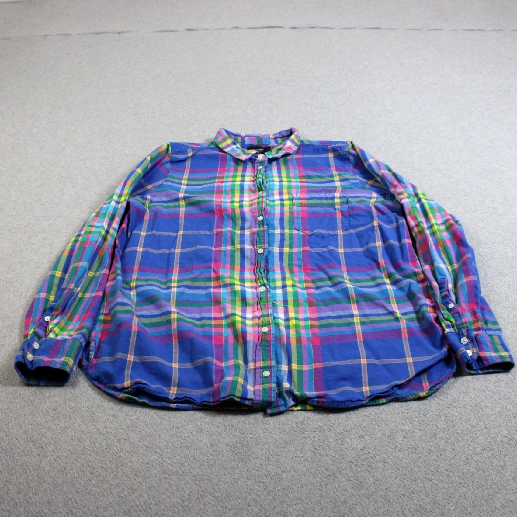 J.Crew J Crew Shirt 16 Blue Plaid Button Front Long Sleeve Coastal Heritage Women Size XXL / US 16-18 / IT 52-54 - 2 Thumbnail