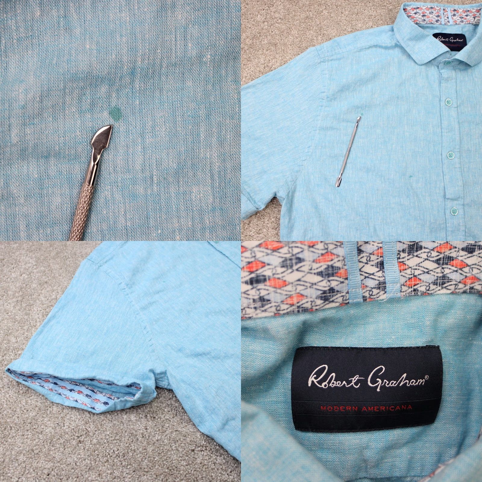 Robert Graham Robert Graham Blue Shirt Men 3XL Button-Up Cotton Linen Check Long Sleeve Classic Fit Shirt Size US XXL / EU 58 / 5 - 8 Thumbnail