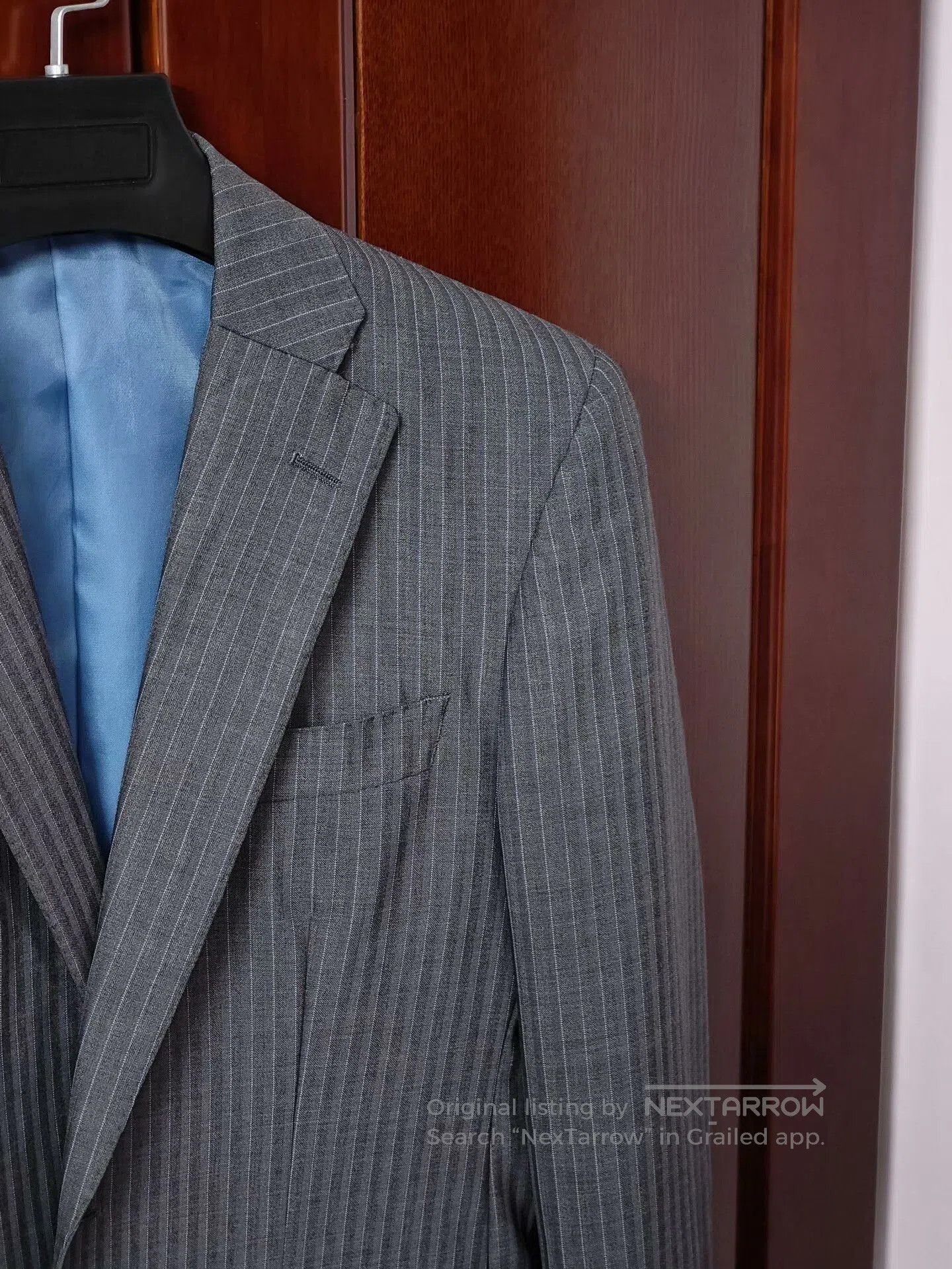 Holland & Sherry Custom Gray Striped Wool Suit Jacket. Size US M / EU 48-50 / 2 - 2 Thumbnail
