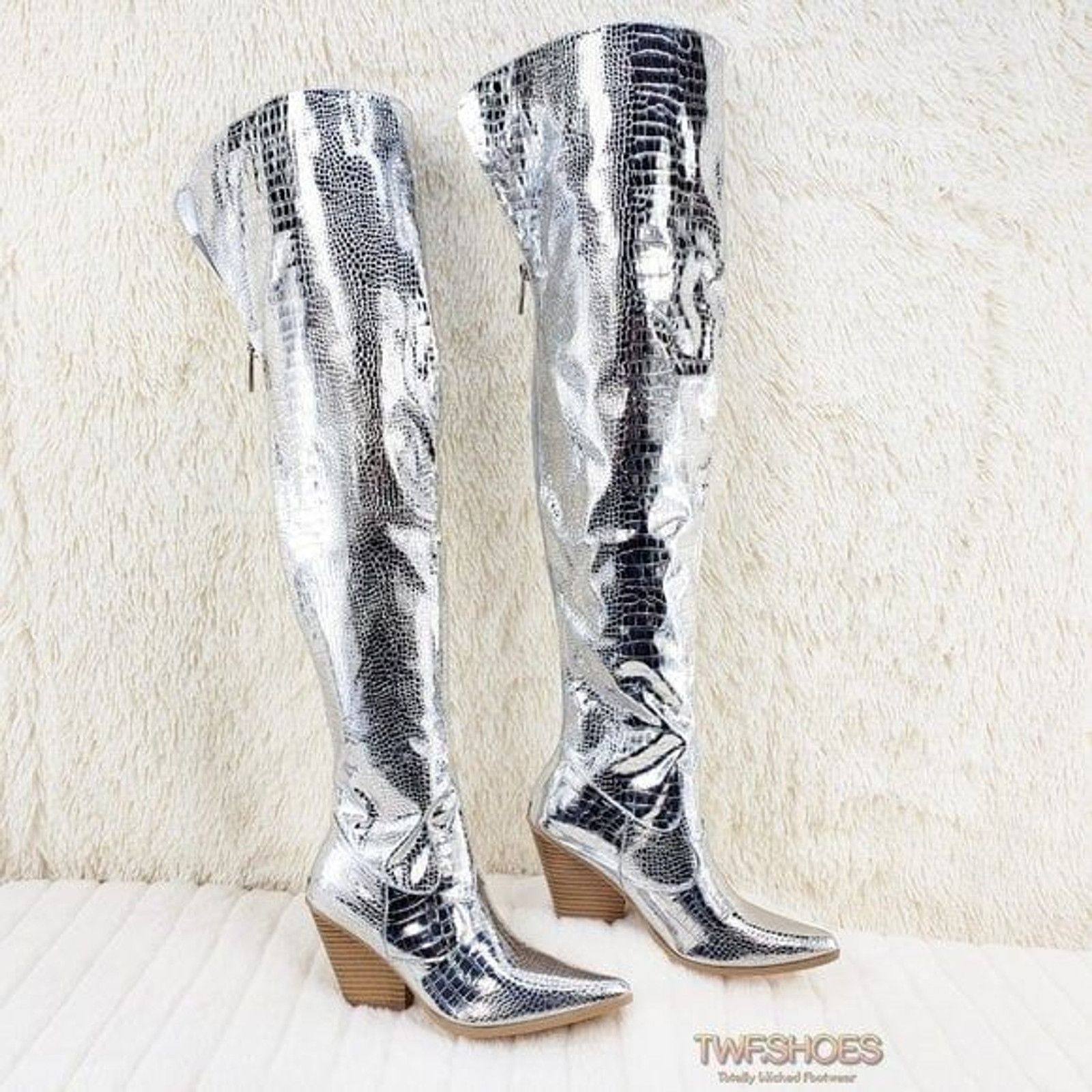 Other Size 6.5 Centura Silver Country Western thigh high Cowgirl B Size US 6.5 / IT 36.5 - 1 Thumbnail