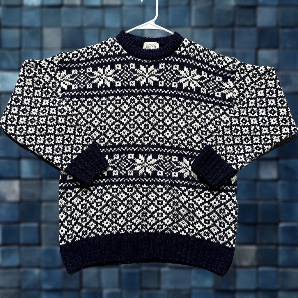 Vintage Vintage Edward Bryan Sweater Mens M Blue Birdseye Fair Isle Nordic Wool Crewneck Size US M / EU 48-50 / 2 - 1 Thumbnail