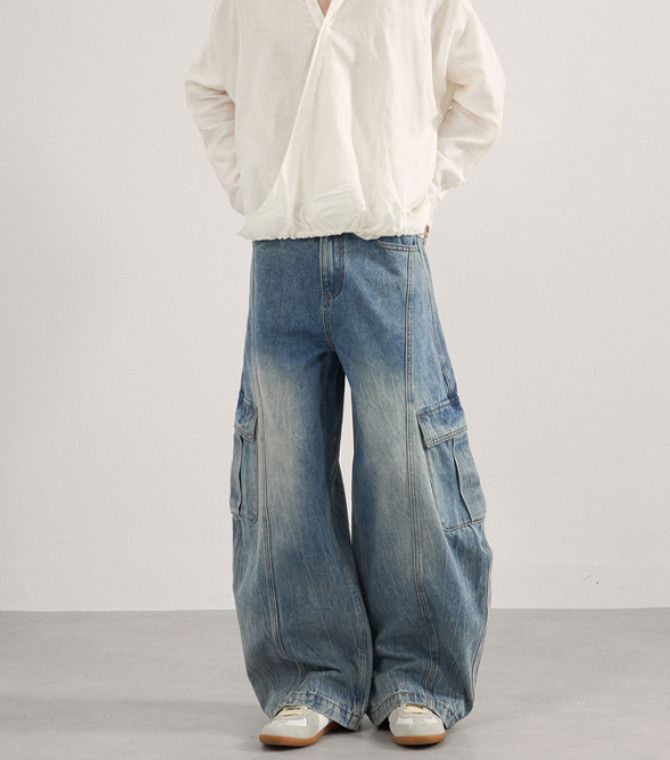 Vintage American-style multi-pocket loose wide-leg curved work jeans Size US 32 / EU 48 - 1 Thumbnail