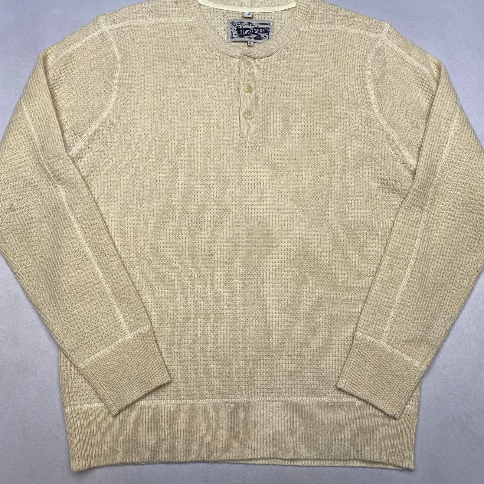 Schott Schott Button Henley Wool Waffle Thermal Sweater Men's M Size US M / EU 48-50 / 2 - 2 Thumbnail