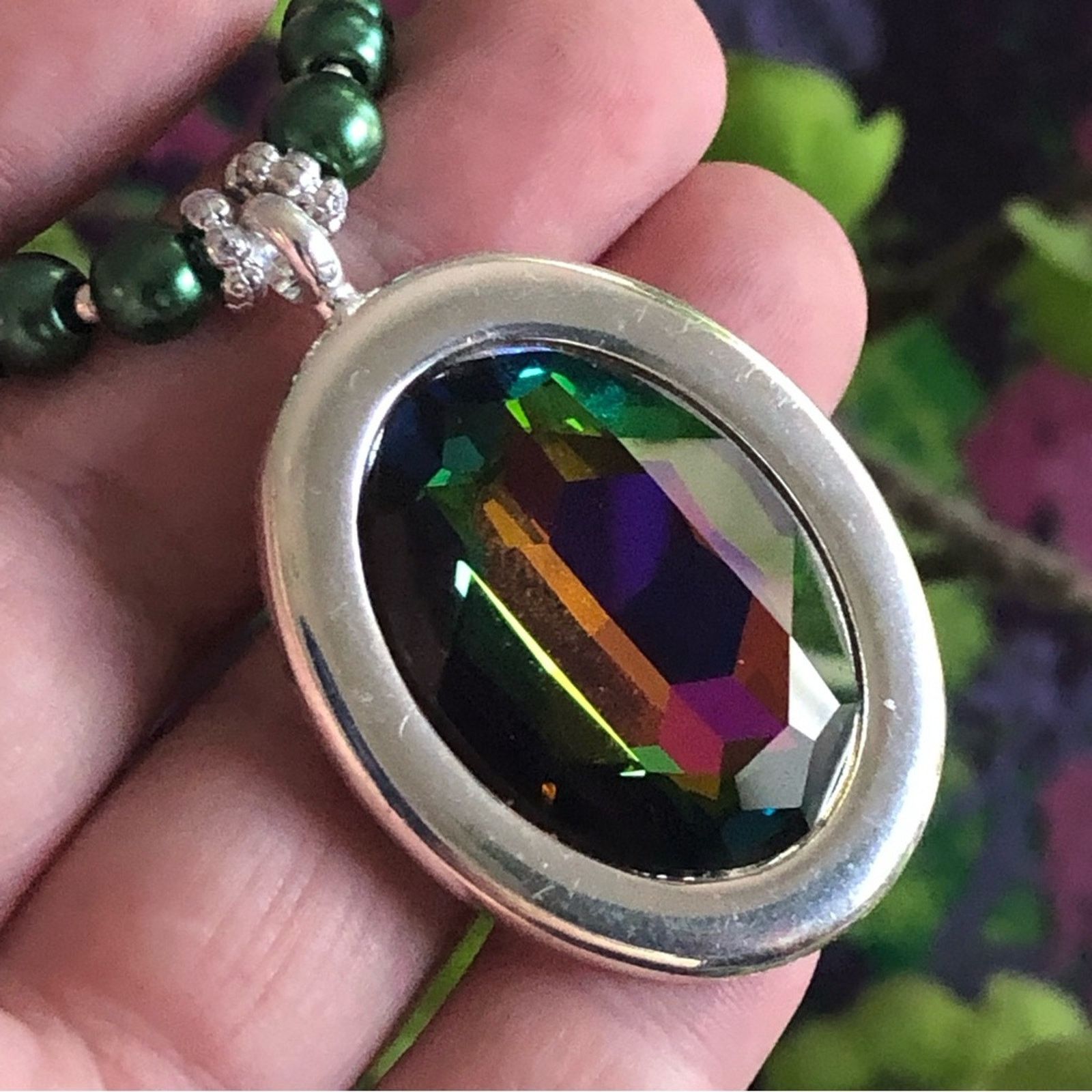 Handmade Handcrafted repurpose rainbow faceted stone Pearl necklace Size ONE SIZE - 2 Thumbnail
