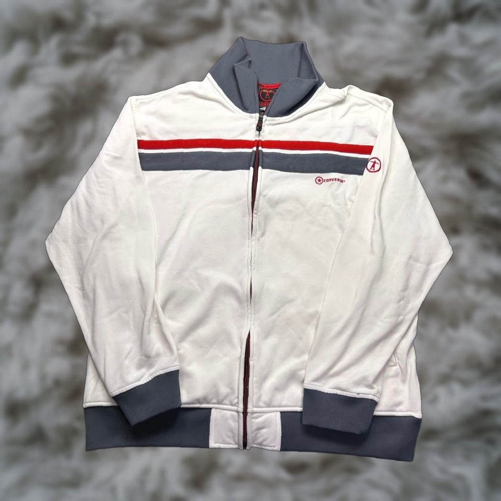 VINTAGE Converse Wade Track Jacket Mens XL White Red Y2K Full Zip Athletic